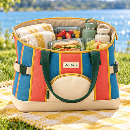 Loravic Striped Picnic Cooler Tote - secondary product or use view